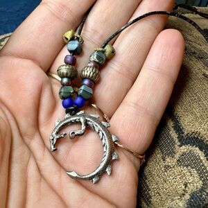 Silver Dragon and bead adjustable necklace.